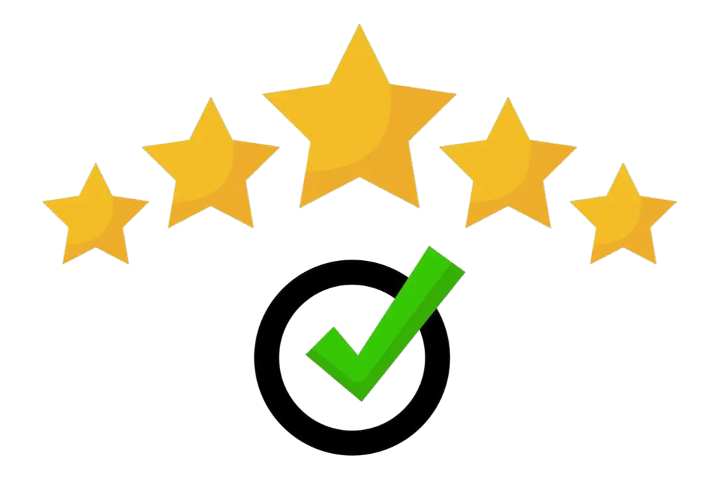 check mark with review stars